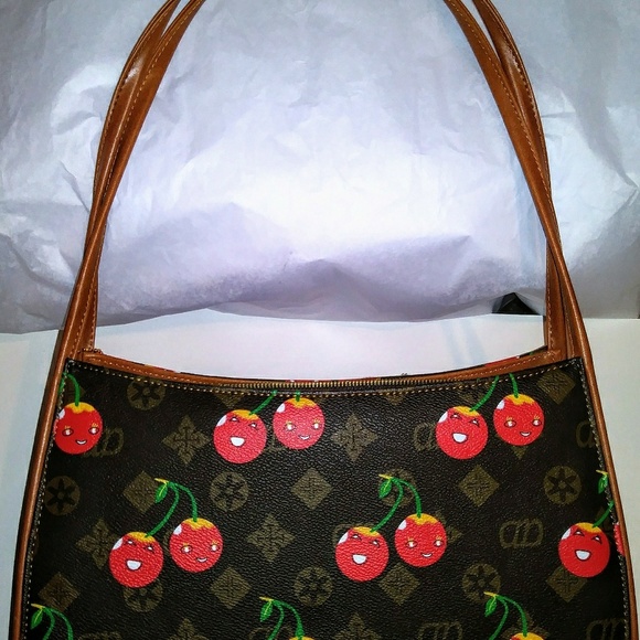 AD handbag, Brown and Tan with Smiling Cherries - Picture 1 of 6